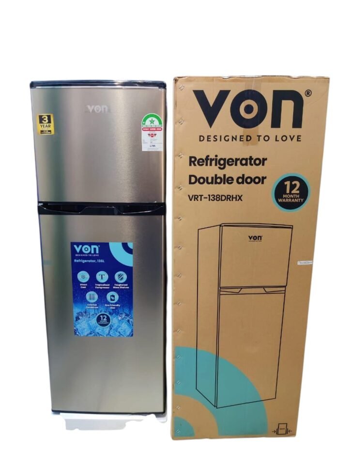 VON 138Litres Double Door Fridge/ Refrigerator