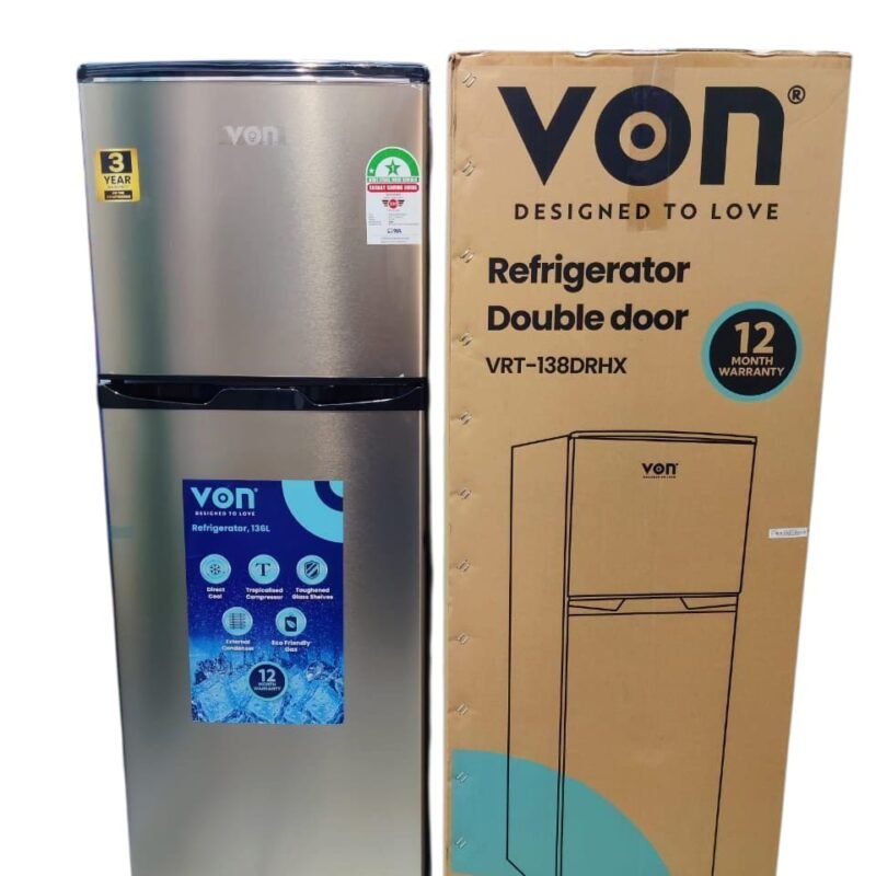 VON 138Litres Double Door Fridge/ Refrigerator