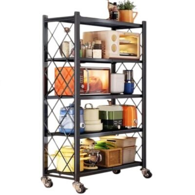 Foldable kitchen rack with wheels